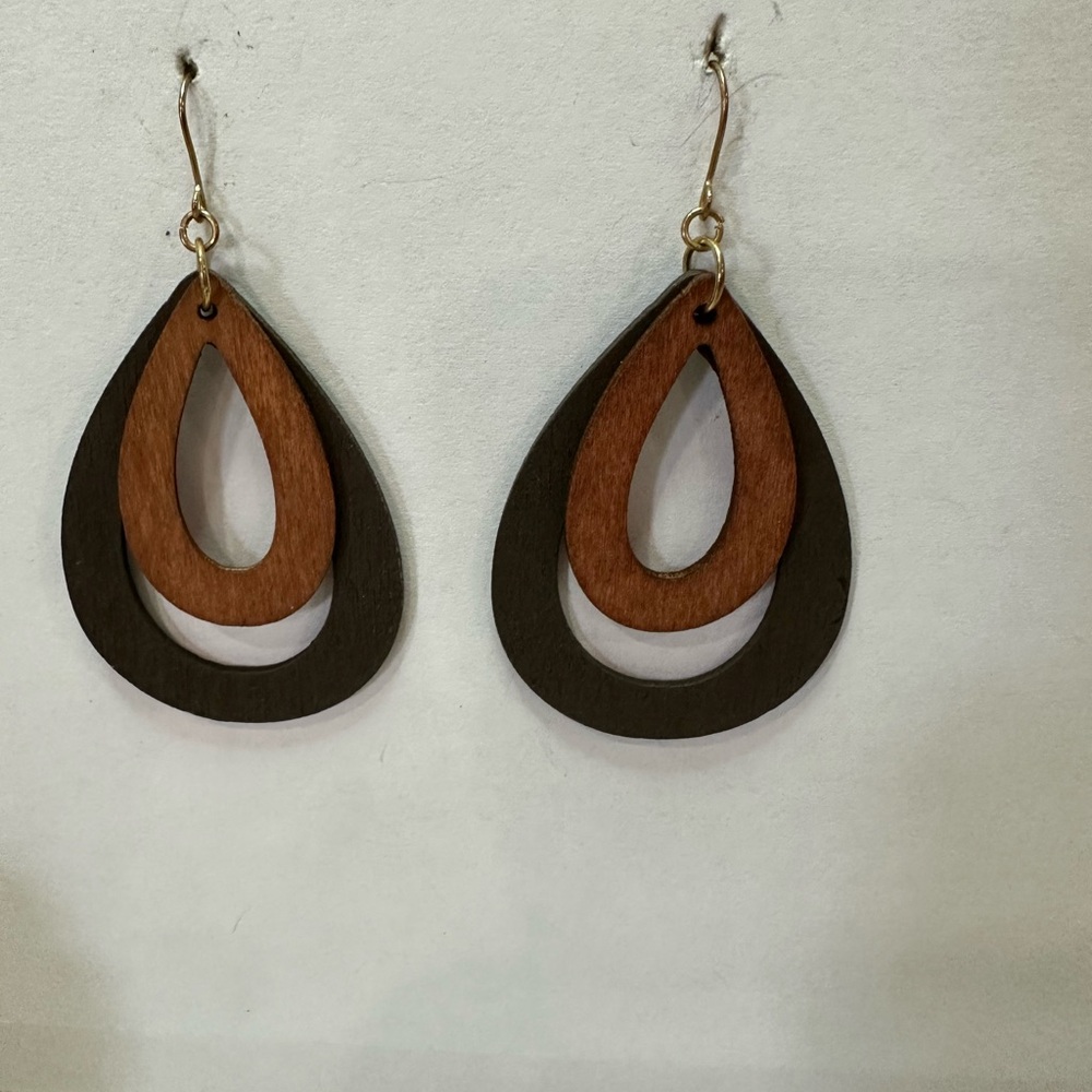 Brown Teardrop Wooden Earrings artsy boho